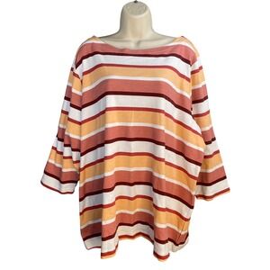 Croft & Barrow Top Womens 3X Striped Boat Neck 3/4 Sleeve Cotton Stretch